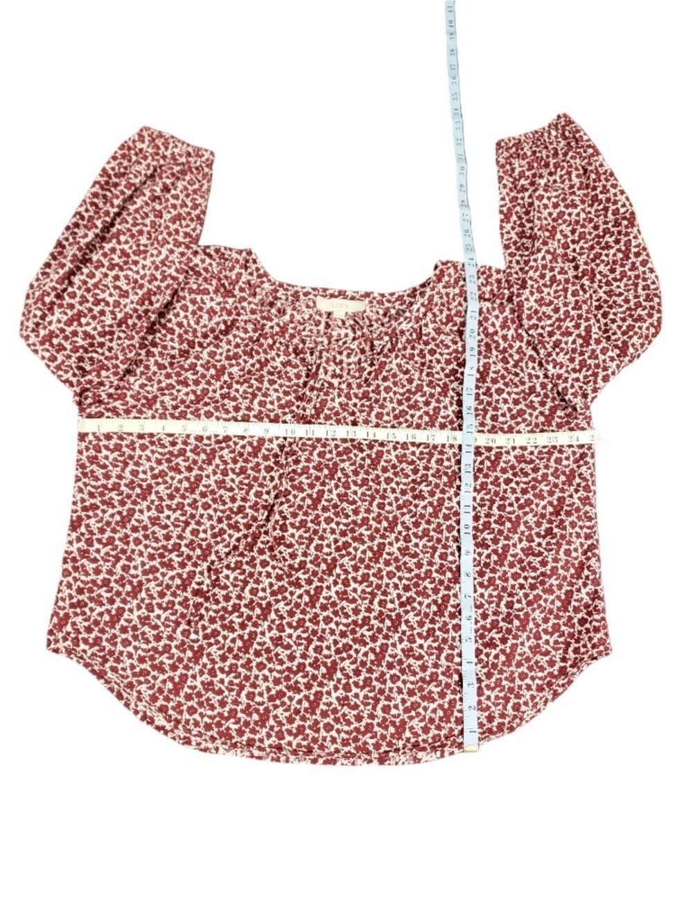 LOFT XL Red Floral Cottagecore Boho Peasant Blouse 100% Cotton - Picture 8 of 9